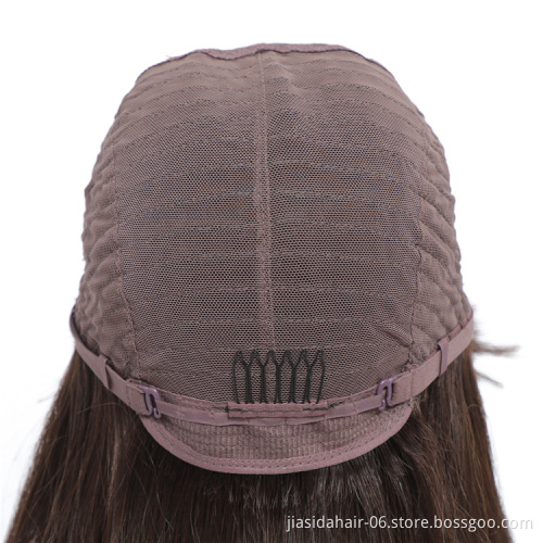 #6 Brown Color Machine Made Cheap Brazilian Short Bob Hair Wigs with Bangs Straight Human Hair Wig Bob Cut Fringe